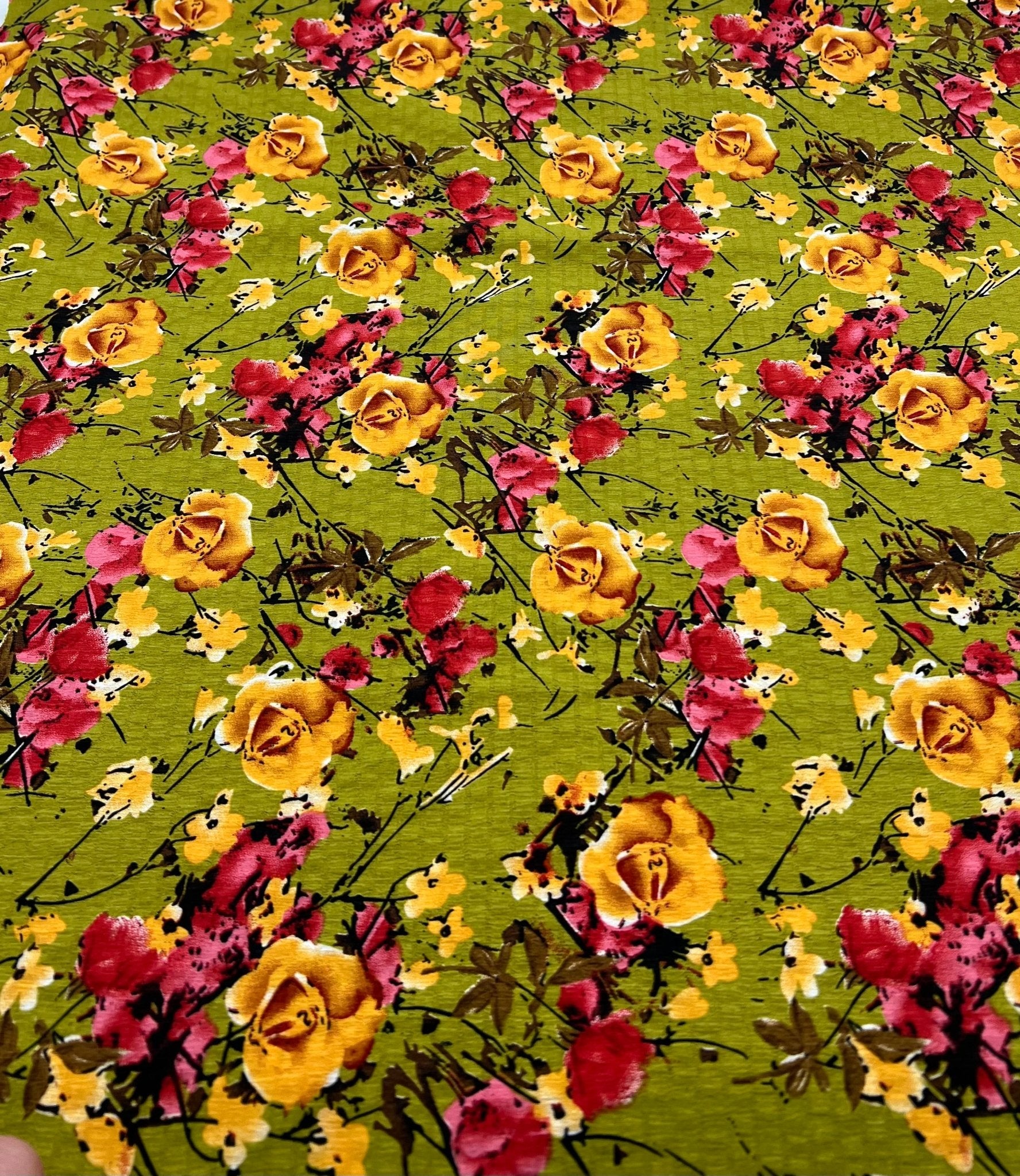 Green Floral Printed Chiffon Dress Fabric - T9 Fabrics